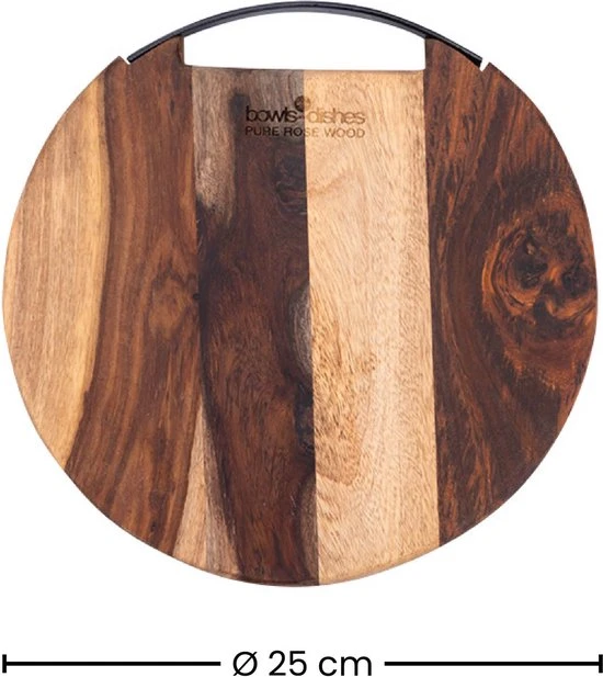 Bowls & Dishes Pure Rose Wood Serveerplank Rond 1 Metalen Handvat 25 Cm - Afbeelding 3