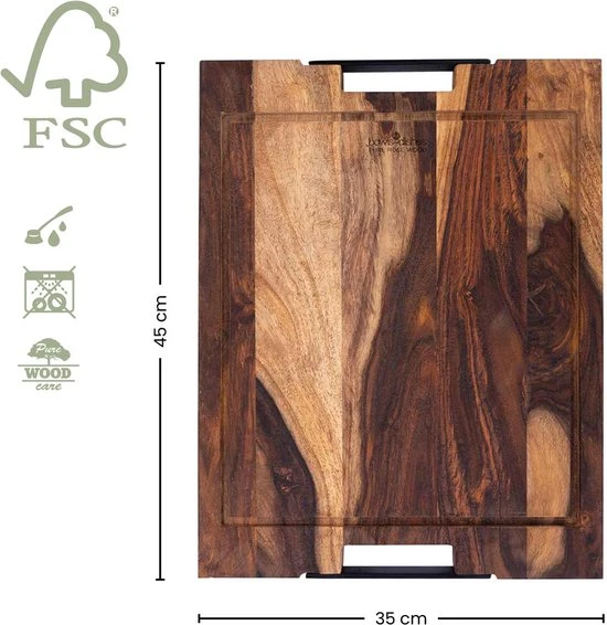 Bowls & Dishes Pure Rose Wood Steakplank Sapgoot En Handvatten 45 X 35 Cm - Afbeelding 3